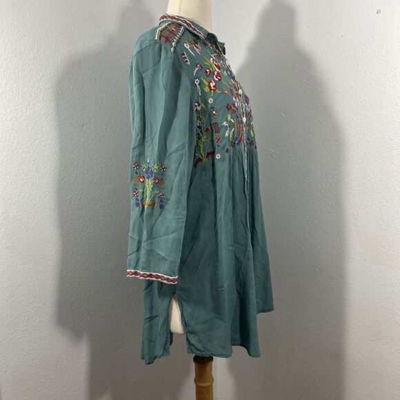 Kyla Seo Tunic Top Womens XS Embroidered Floral Fairycore Boho Blouse - Picture 4 of 8